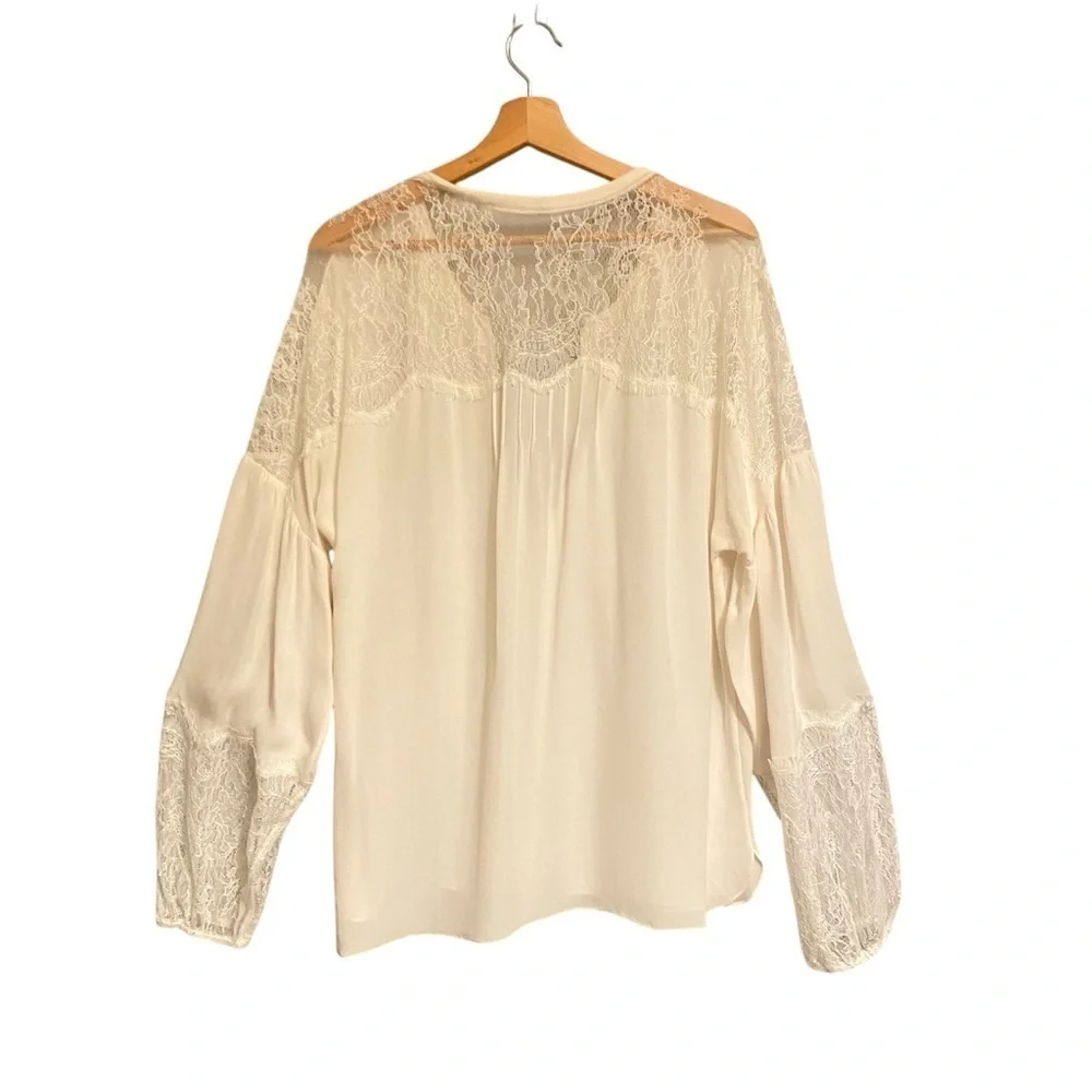 Kobi Halperin Valentina Balloon Sleeve Ivory Silk Blouse with Lace - Picture 14 of 14